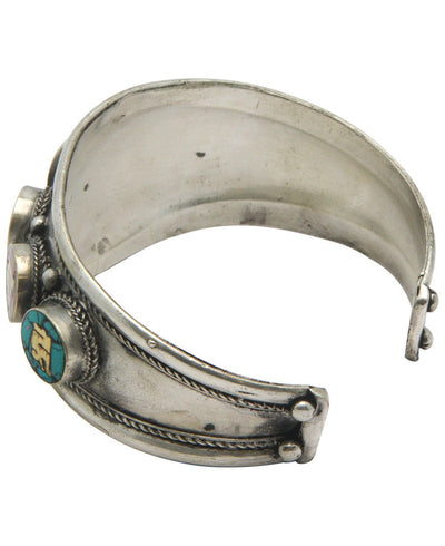 Antique Finish Inlaid Tibetan Symbol Cuff Bracelet - Bracelets