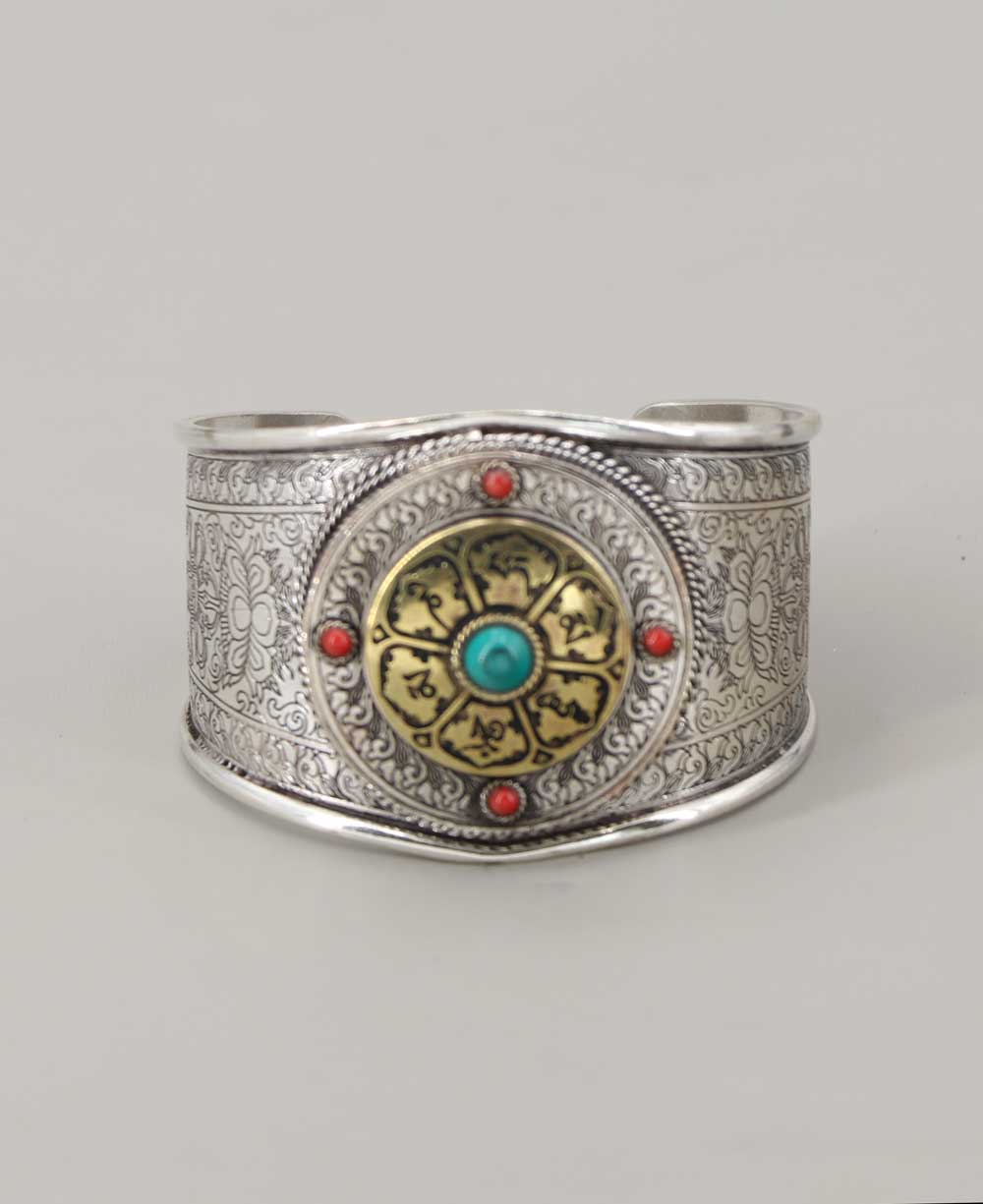 Antique Finish Spinner Om Mani Mantra Bracelet - Bracelets