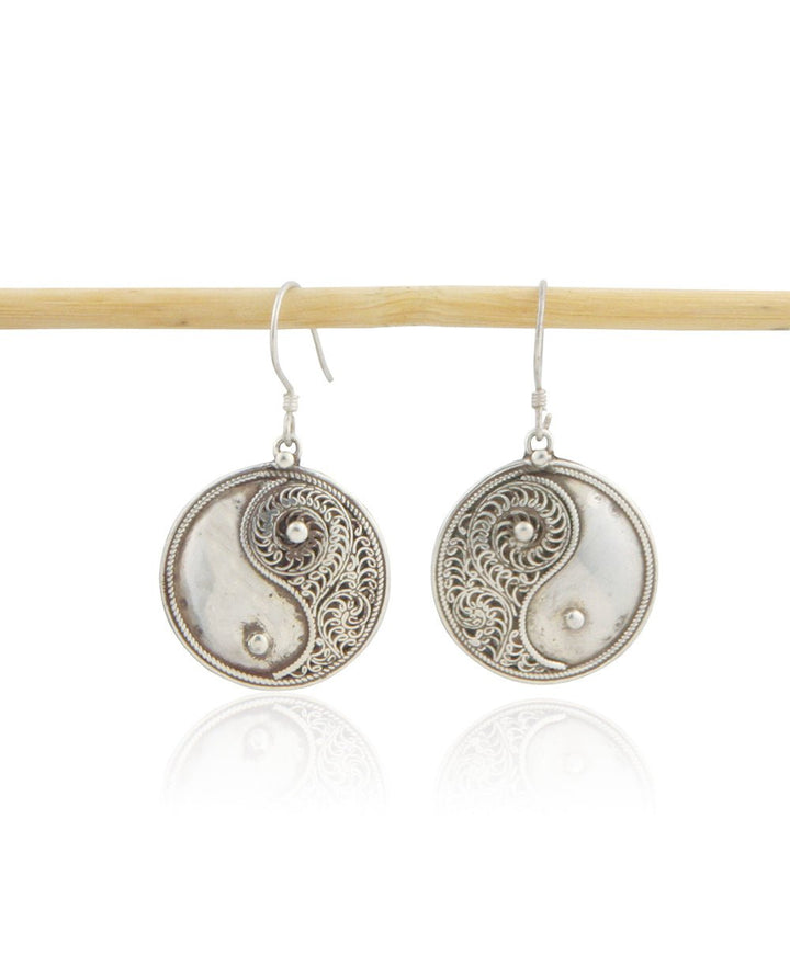 Antique Finish Yin Yang Filigree Earrings - Earrings