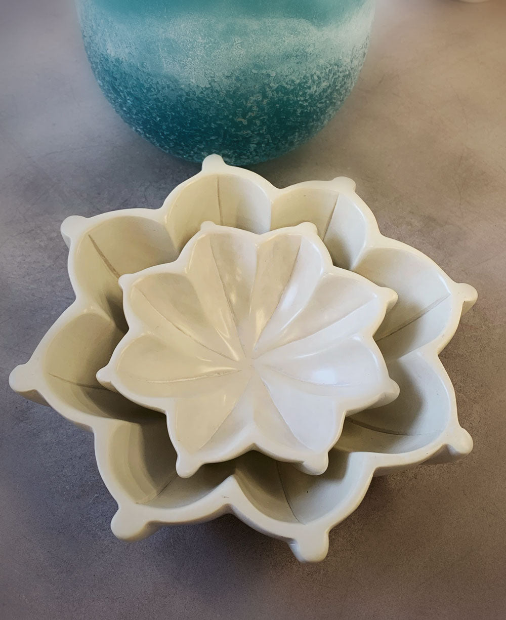 Artisan Hand-Carved Lotus Soapstone Bowls, Kenya - Bowls Small