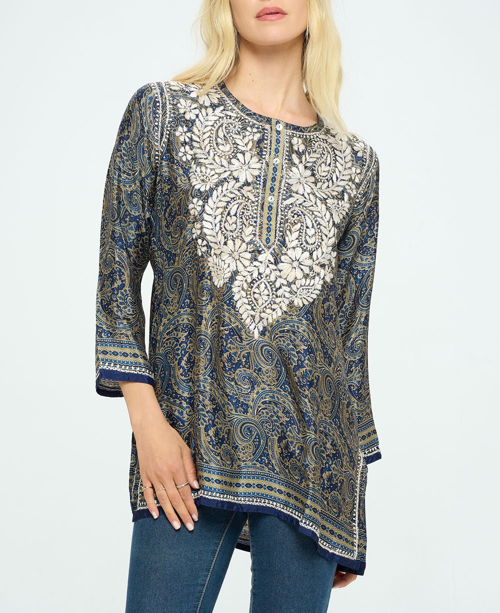 Artisan Made Embroidered Midnight Desert Tunic - Apparel Small