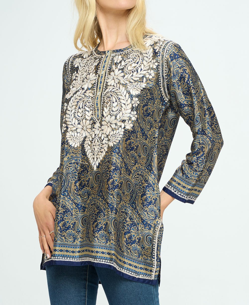 Artisan Made Embroidered Midnight Desert Tunic - Apparel Small