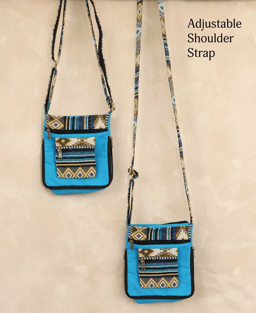 Artisan Woven Textile Contrast Small Crossbody Bag - Handbags NavyBlue