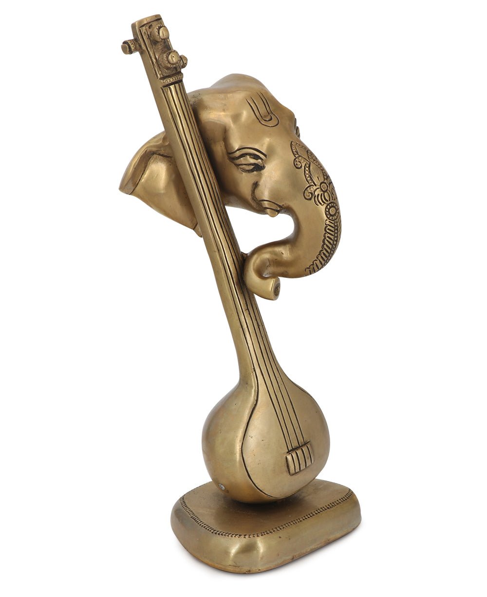 Artistic Abstract Brass Ganesh Statue Playing Sitar - Sculptures & Statues