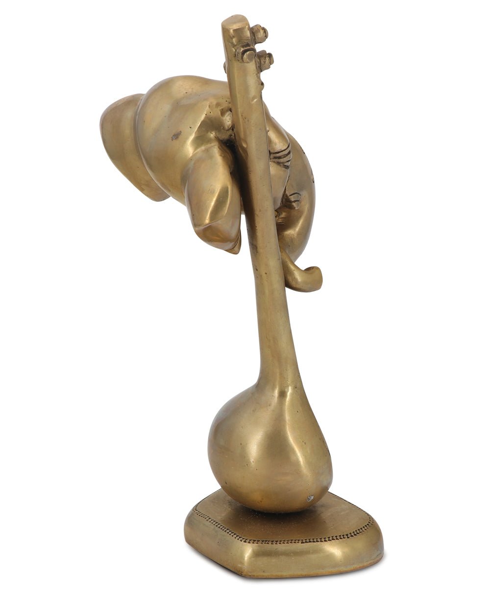 Artistic Abstract Brass Ganesh Statue Playing Sitar - Sculptures & Statues