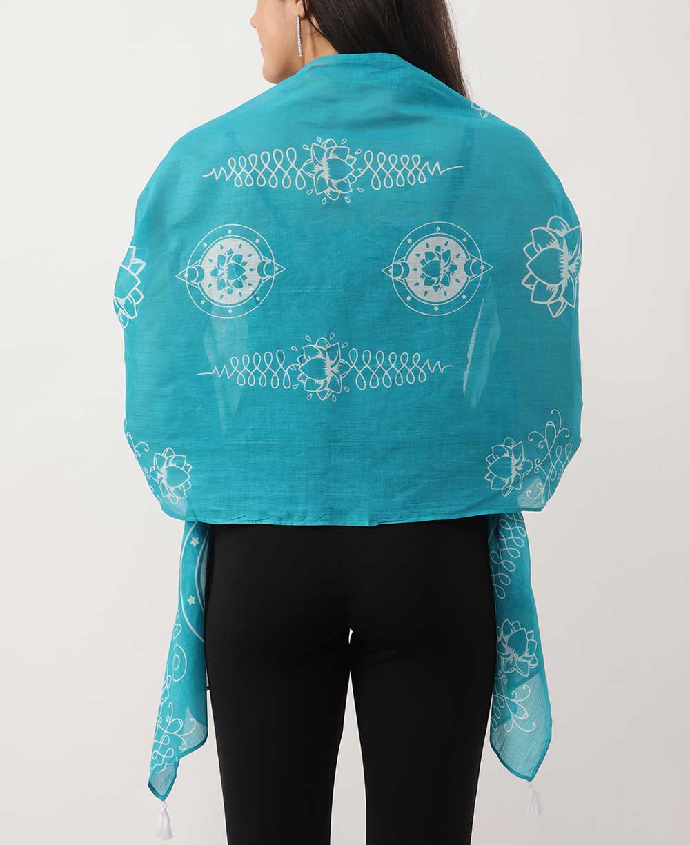 Artistic And Meaningful Unalome Lotus Scarf - Scarves Aqua