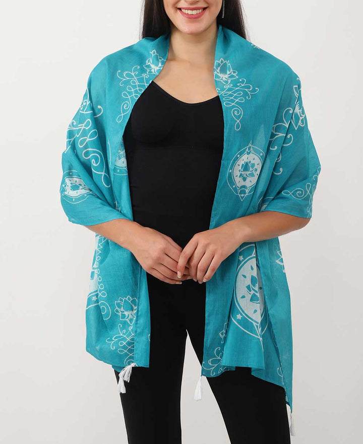 Artistic And Meaningful Unalome Lotus Scarf - Scarves Aqua
