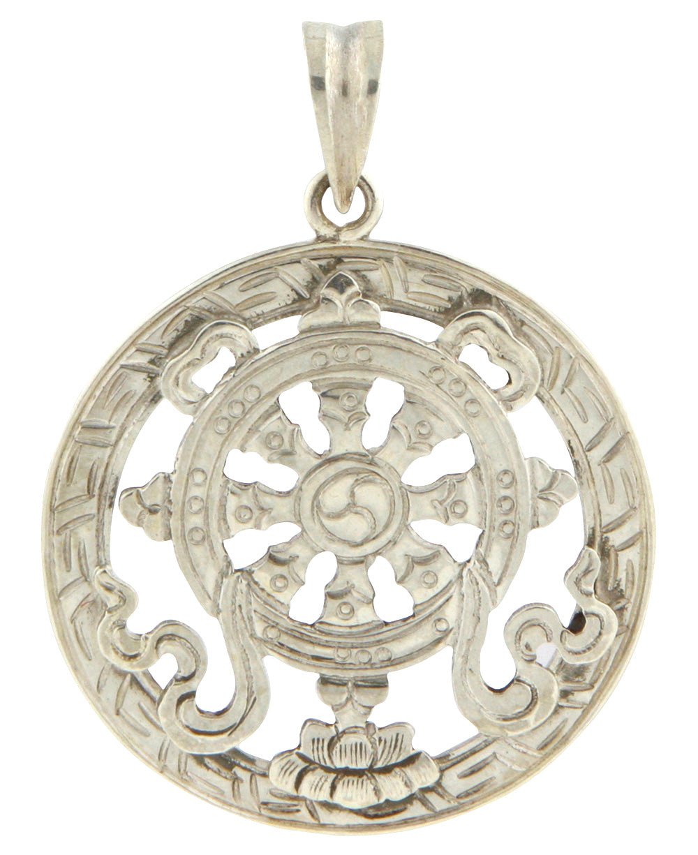 Auspicious Symbol Sterling Silver Wheel Pendant - Pendant
