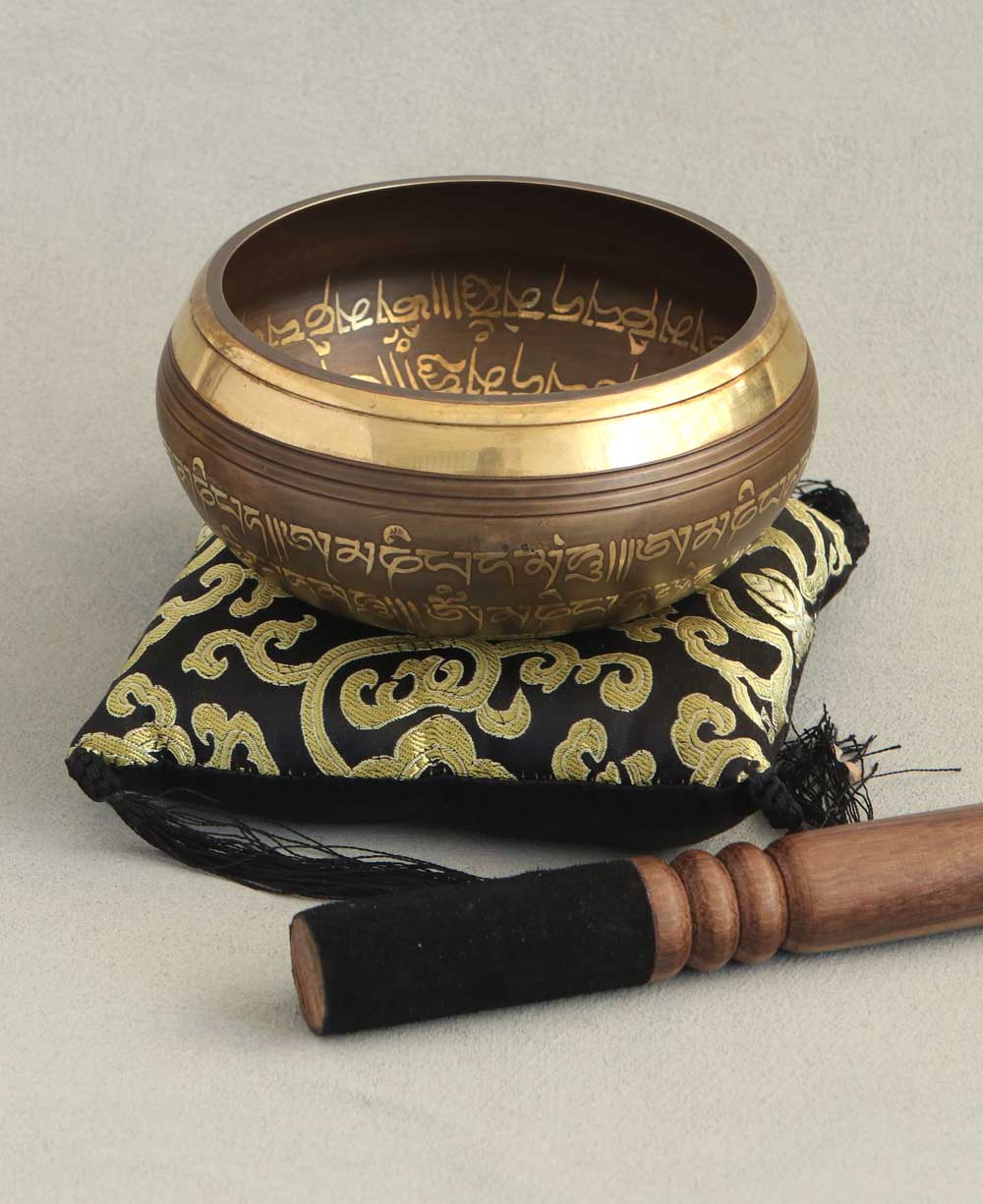 Auspicious Symbols Singing Bowl with Mantra Design - Hand Bells & Chimes