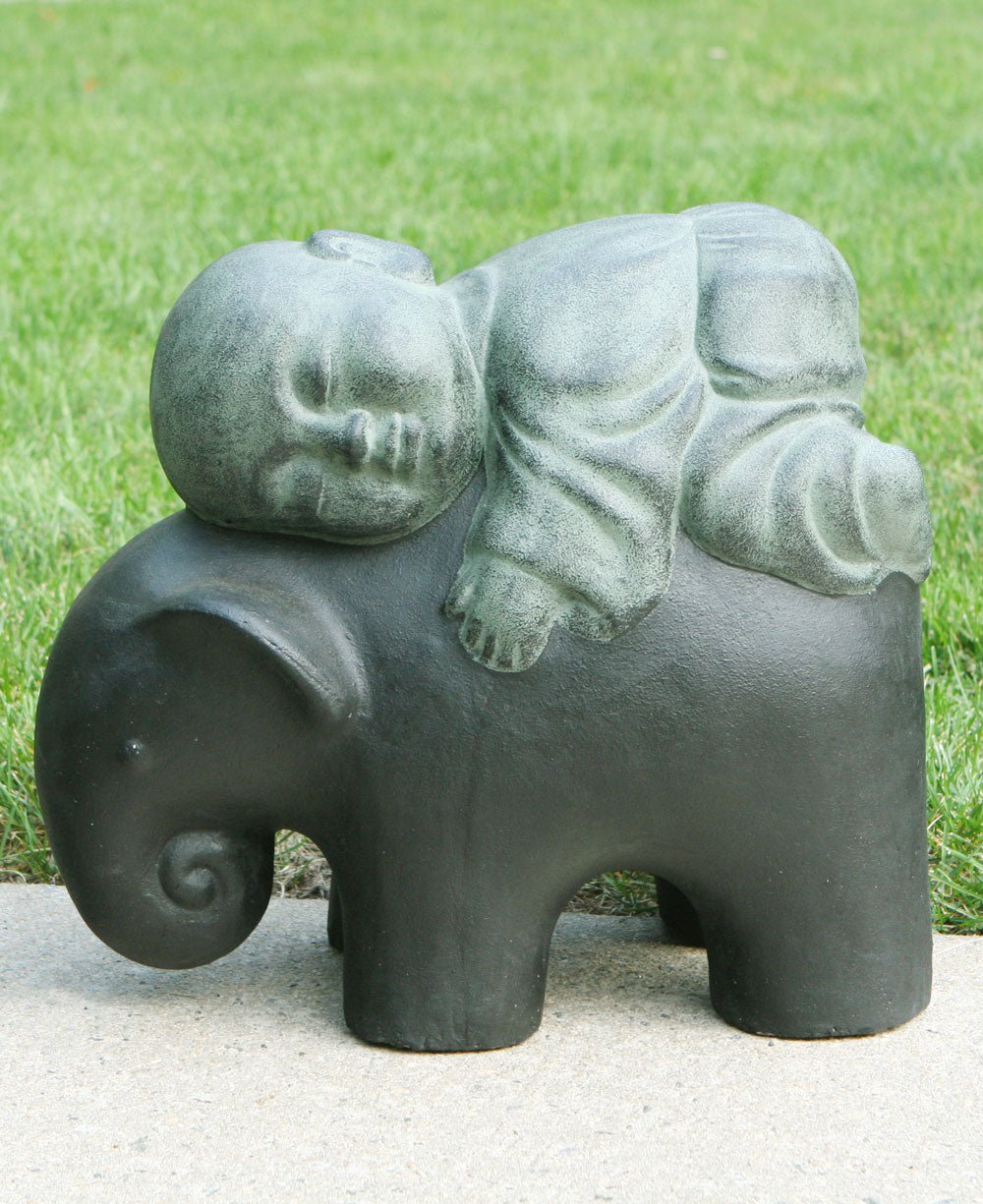 Baby Monk and Elephant Garden Statue - Sculptures & Statues