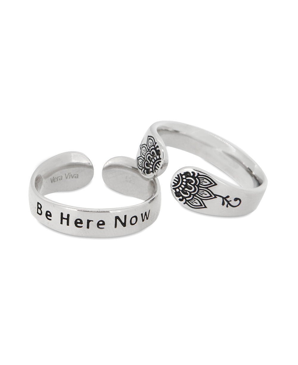 Be Here Now Adjustable Inspirational Sterling Silver Ring - Rings