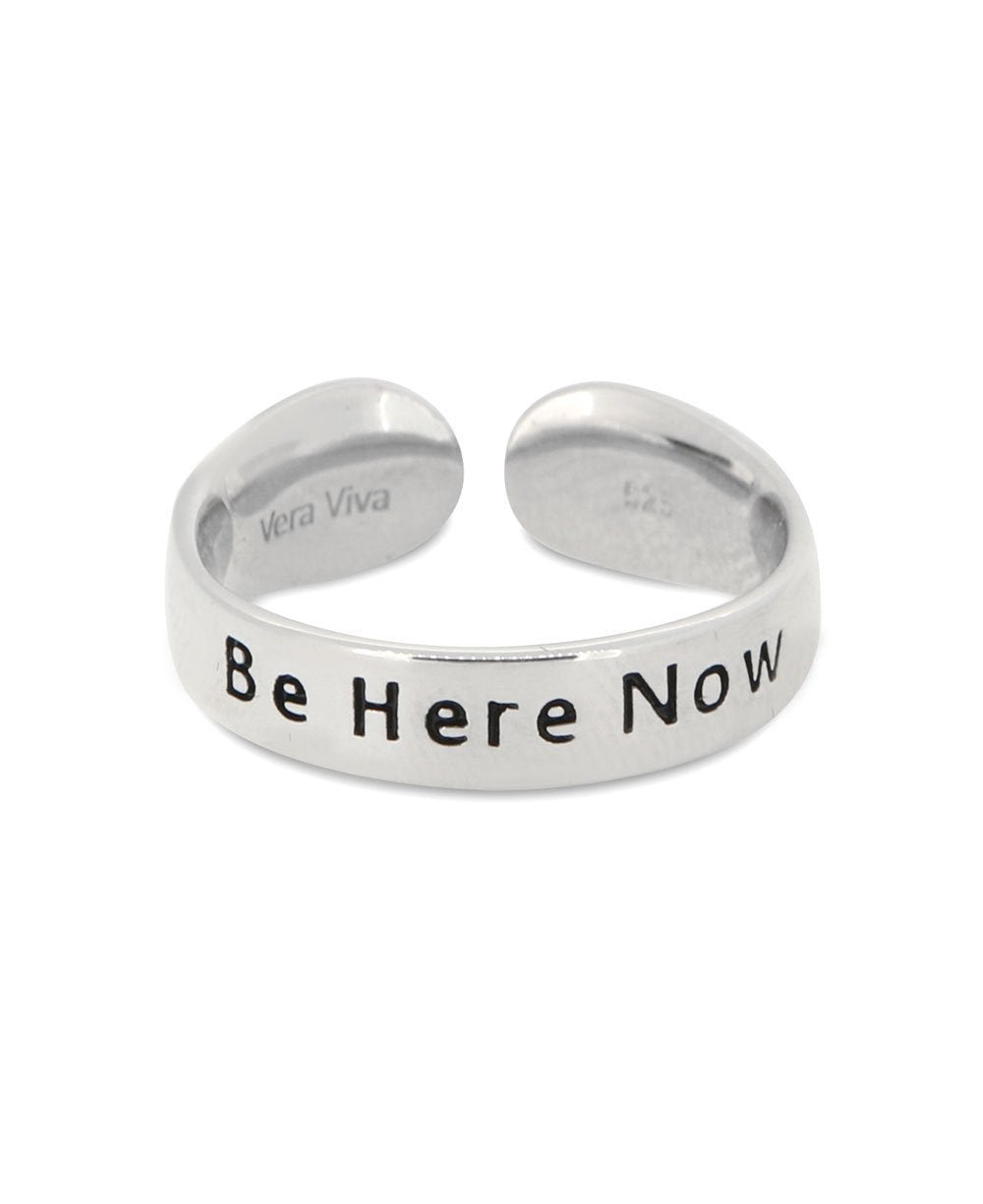 Be Here Now Adjustable Inspirational Sterling Silver Ring - Rings