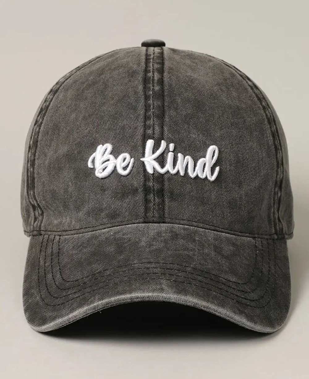 Be Kind Embroidered Baseball Cap - Cap Dark Grey