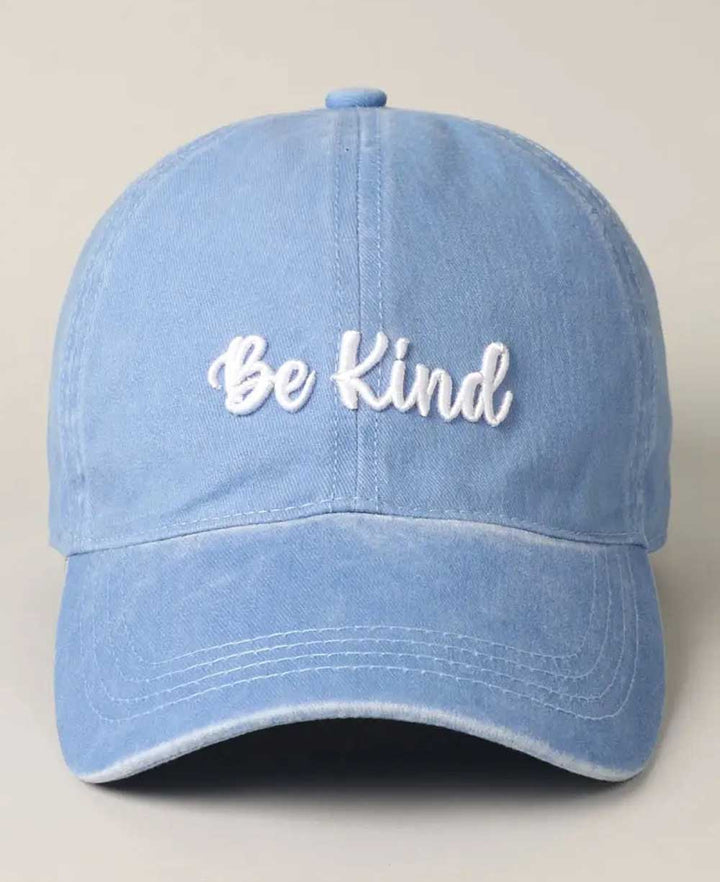 Be Kind Embroidered Baseball Cap - Cap Light Blue