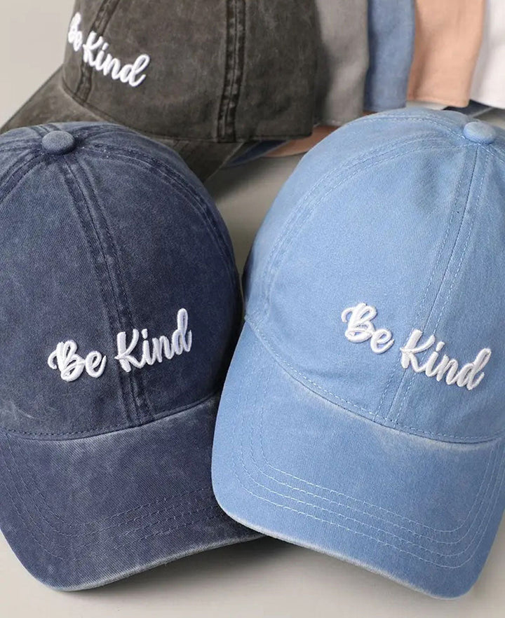 Be Kind Embroidered Baseball Cap - Cap Light Grey