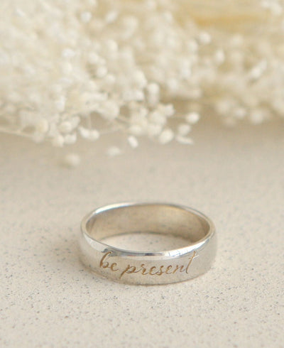 Be Present Inspirational Sterling Silver Ring - Rings Size 6
