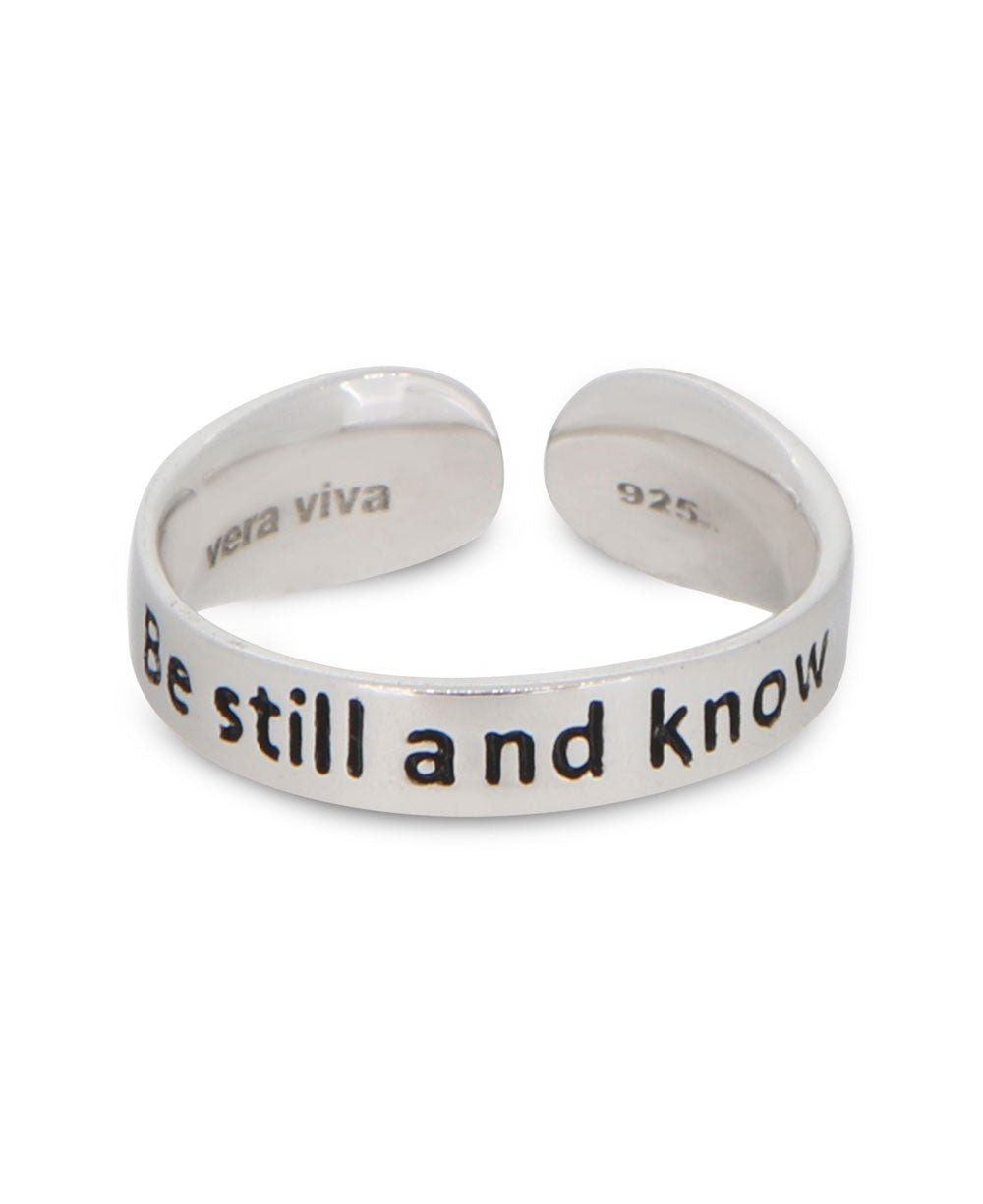 Be Still and Know Adjustable Inspirational Sterling Silver Lotus Ring - Rings