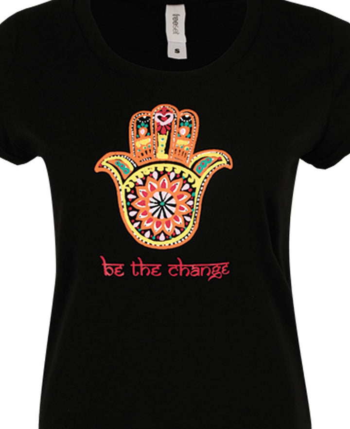 Be the Change Inspirational Hamsa Tee, Fair Trade - Inspirational Apparel S Black