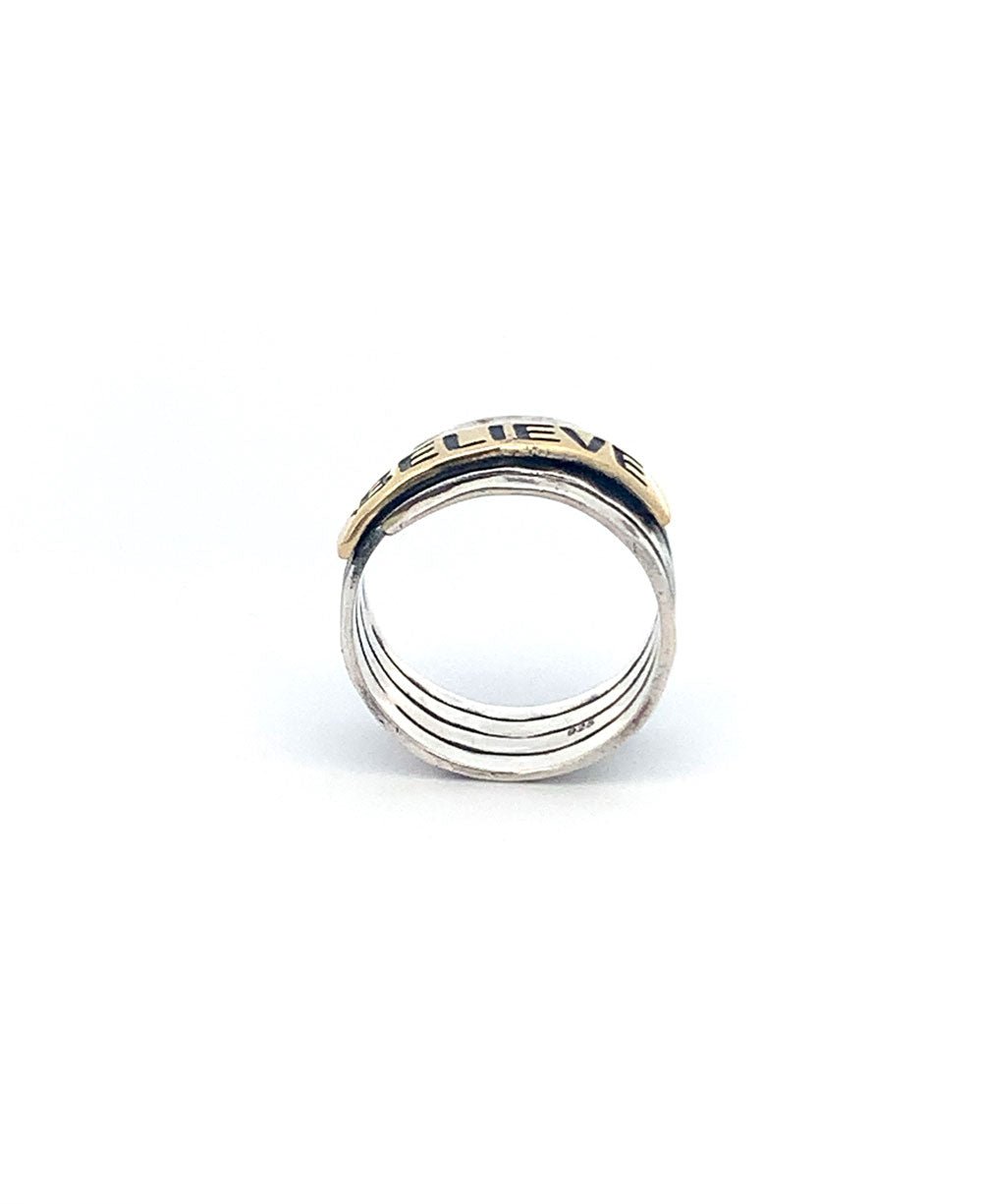 Believe Sterling Silver Hammered Finish Ring - Rings Size 6