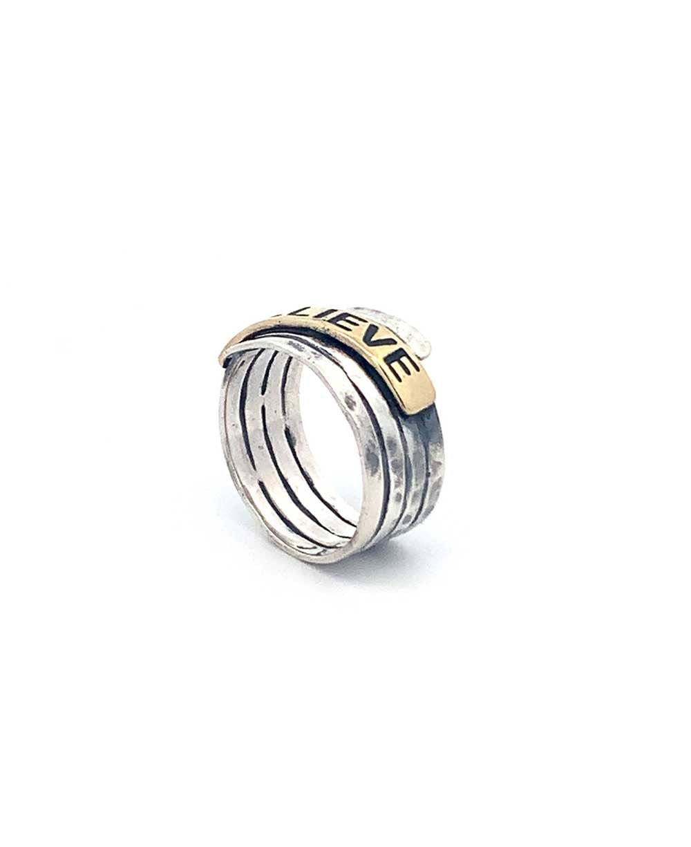 Believe Sterling Silver Hammered Finish Ring - Rings Size 6