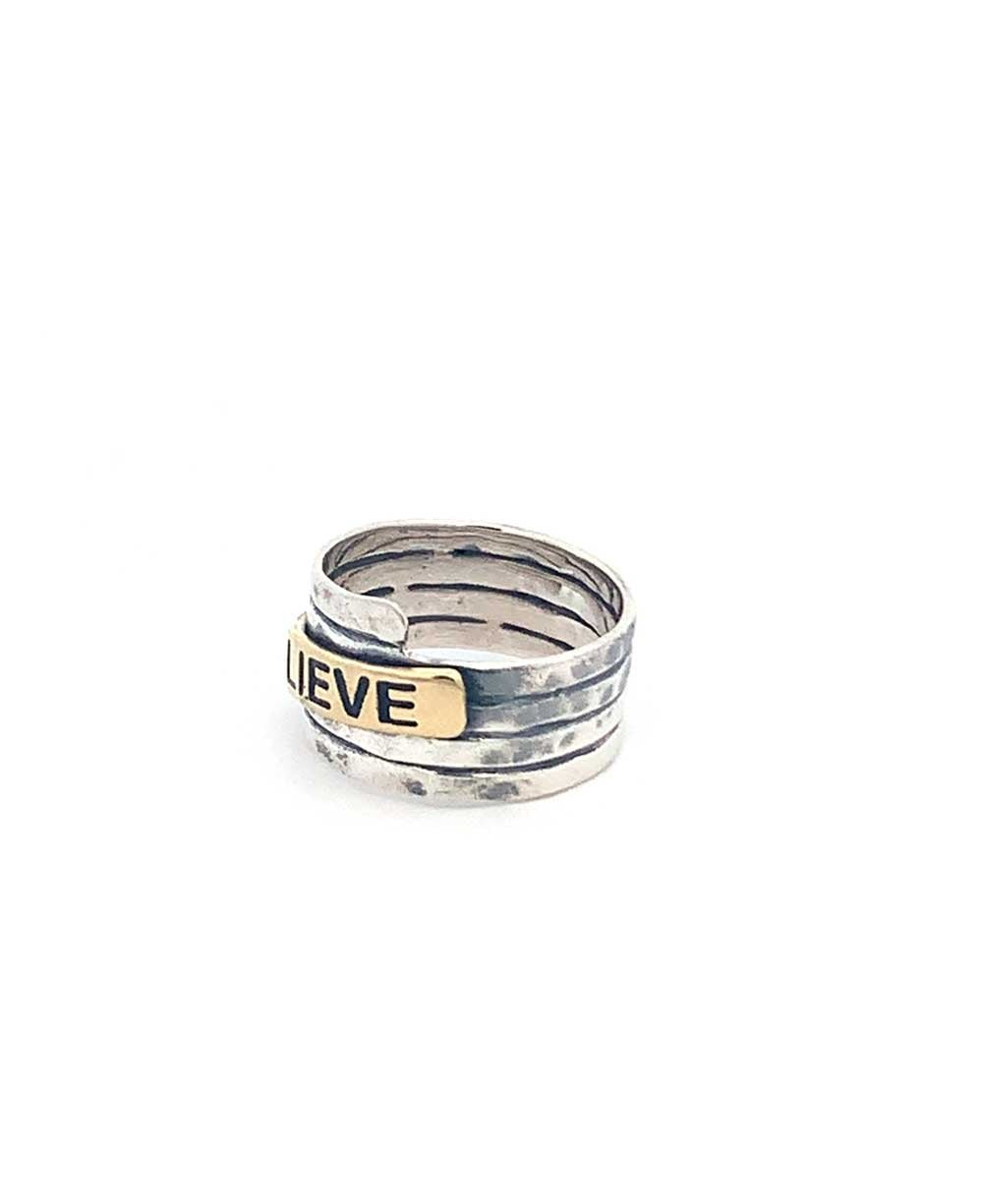 Believe Sterling Silver Hammered Finish Ring - Rings Size 6
