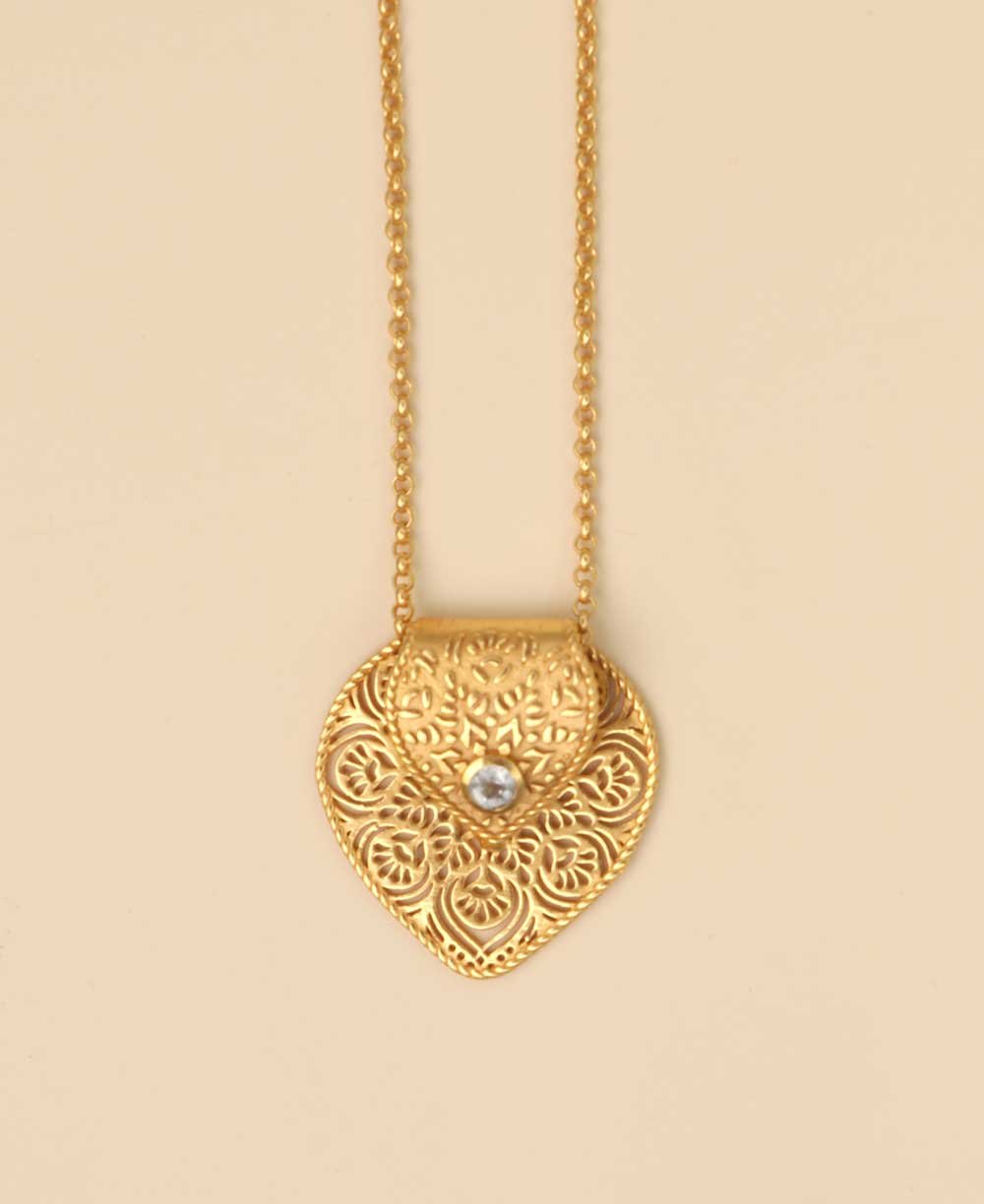Birthstone Gemstone Gold Plated Brass Lotus Petal Mandala Necklace - Necklaces Dec (Blue Topaz)