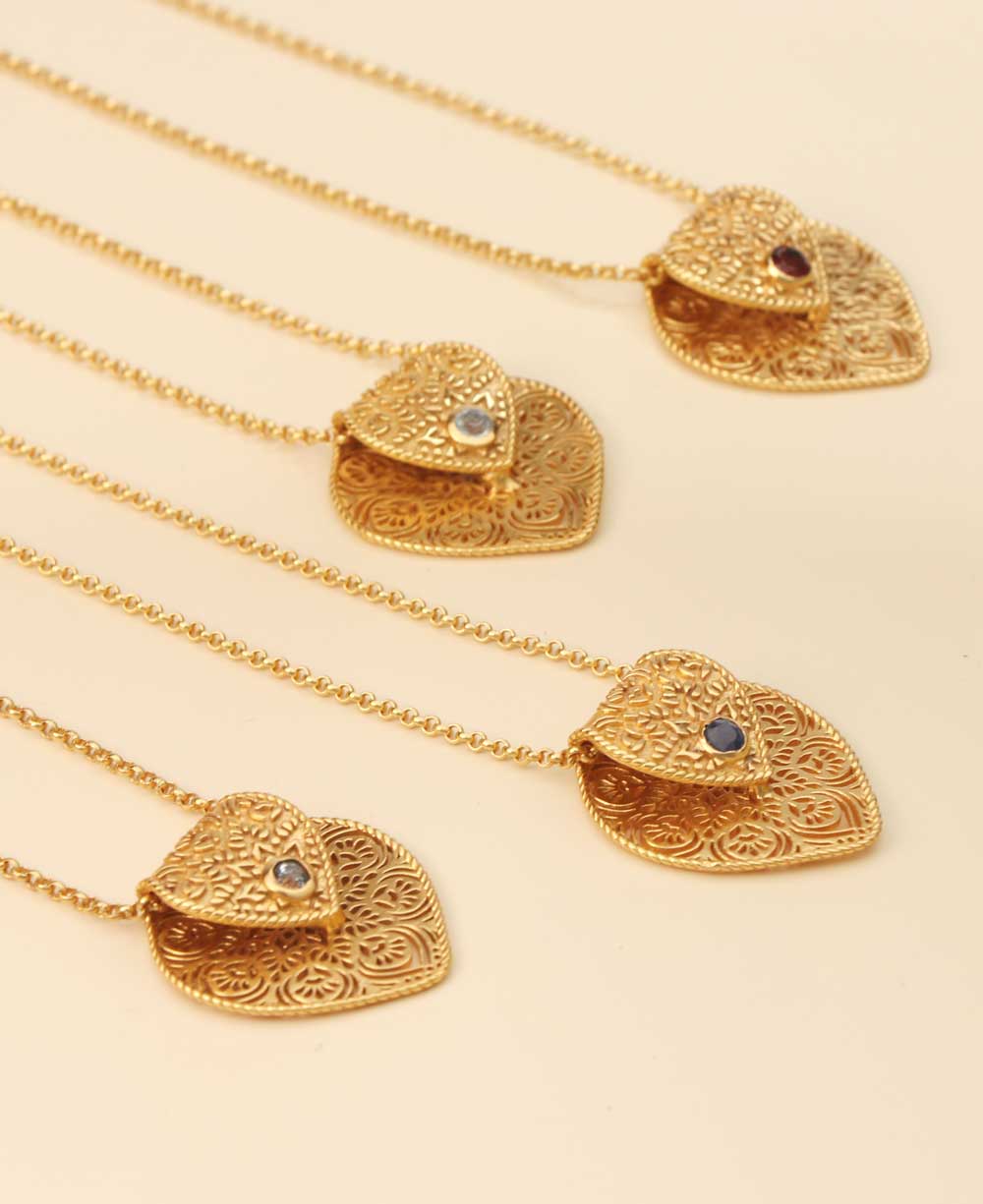 Birthstone Gemstone Gold Plated Brass Lotus Petal Mandala Necklace - Necklaces Jan (Garnet)