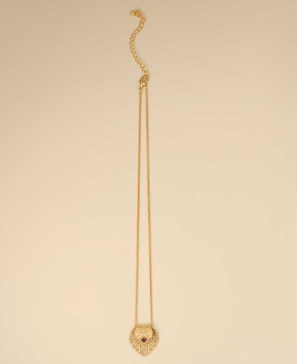 Birthstone Gemstone Gold Plated Brass Lotus Petal Mandala Necklace - Necklaces Jan (Garnet)