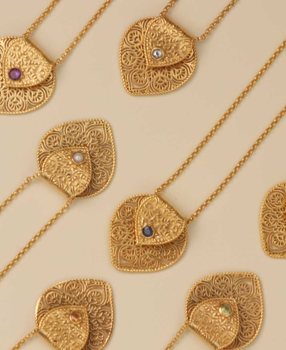 Birthstone Gemstone Gold Plated Brass Lotus Petal Mandala Necklace - Necklaces Jan (Garnet)