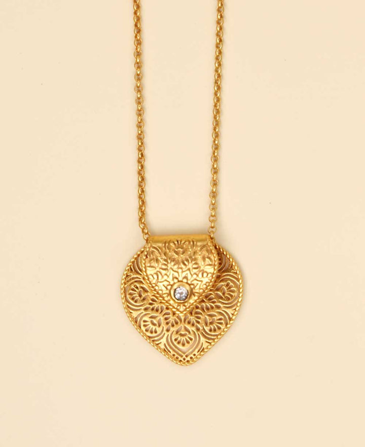 Birthstone Gemstone Gold Plated Brass Lotus Petal Mandala Necklace - Necklaces March (Aquamarine)