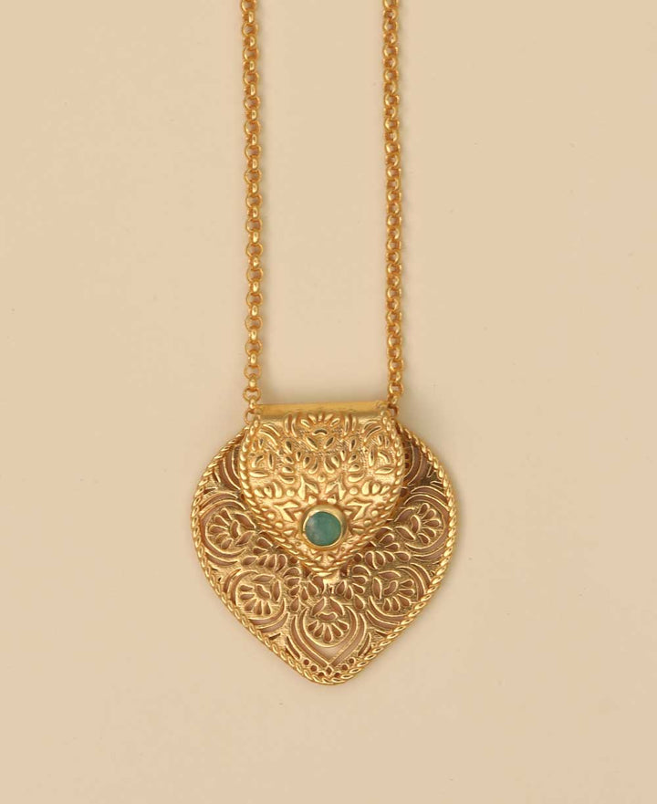 Birthstone Gemstone Gold Plated Brass Lotus Petal Mandala Necklace - Necklaces May (Emerald)