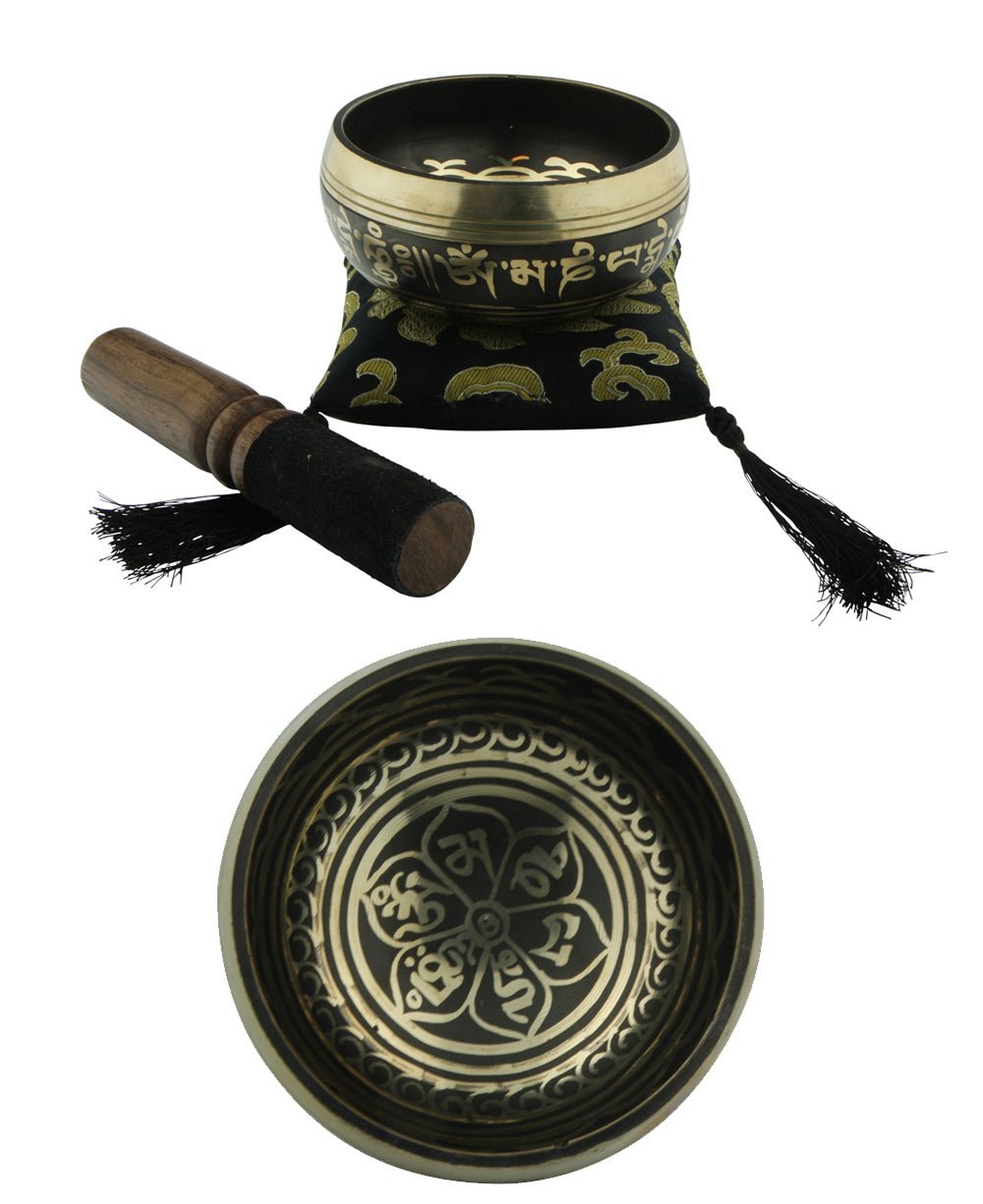 Black and Gold Tibetan Singing Bowl, 4 Inches - Hand Bells & Chimes