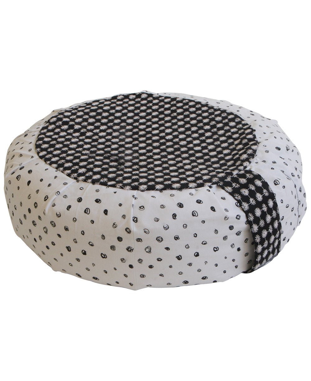 Black and White Mixed Pattern Zafu Cushion - Massage Cushions