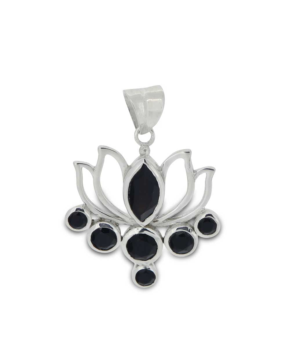 Black Onyx Lotus Pendant, Sterling Silver - Pendant