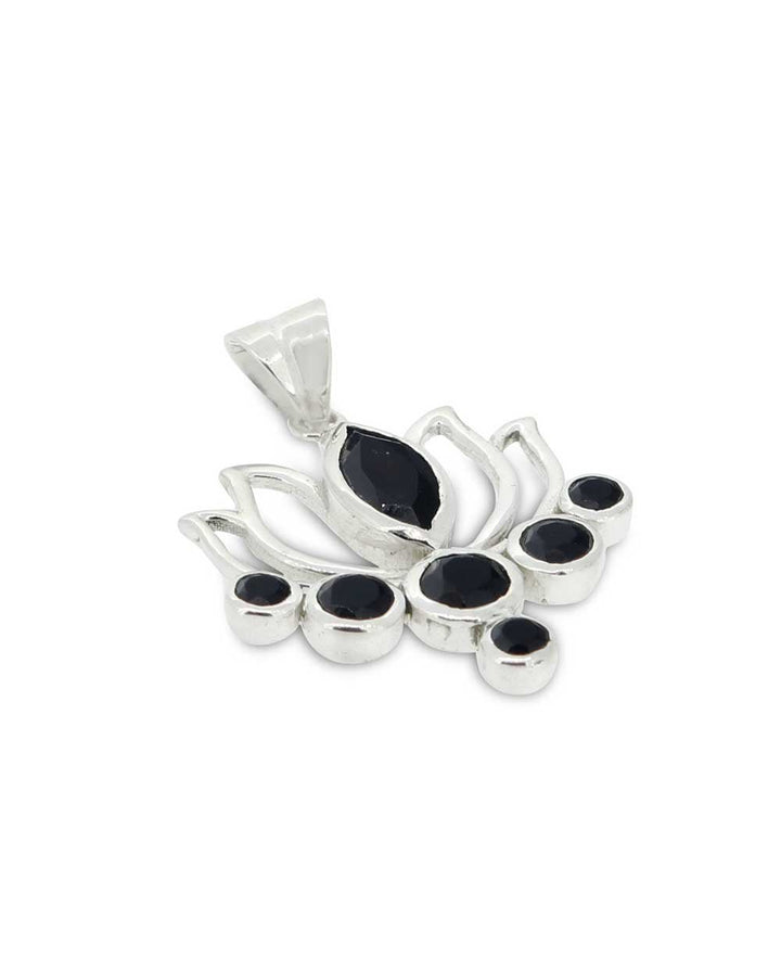 Black Onyx Lotus Pendant, Sterling Silver - Pendant