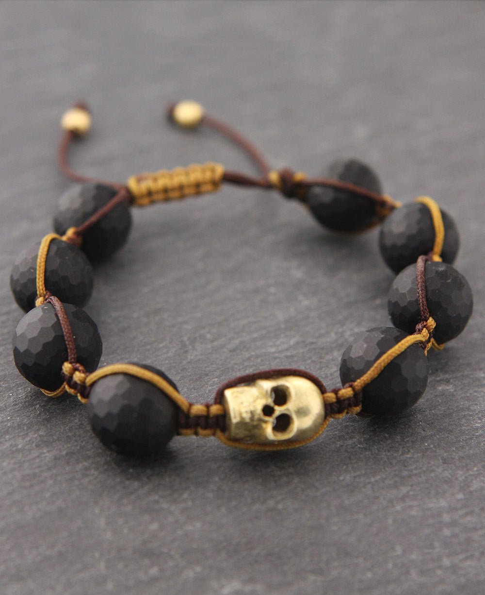Black Onyx Tibetan Skull Adjustable Bracelet - Bracelets