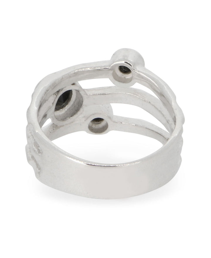 Black Onyx Triple Gemstone Ring, Sterling Silver - Rings Size 6