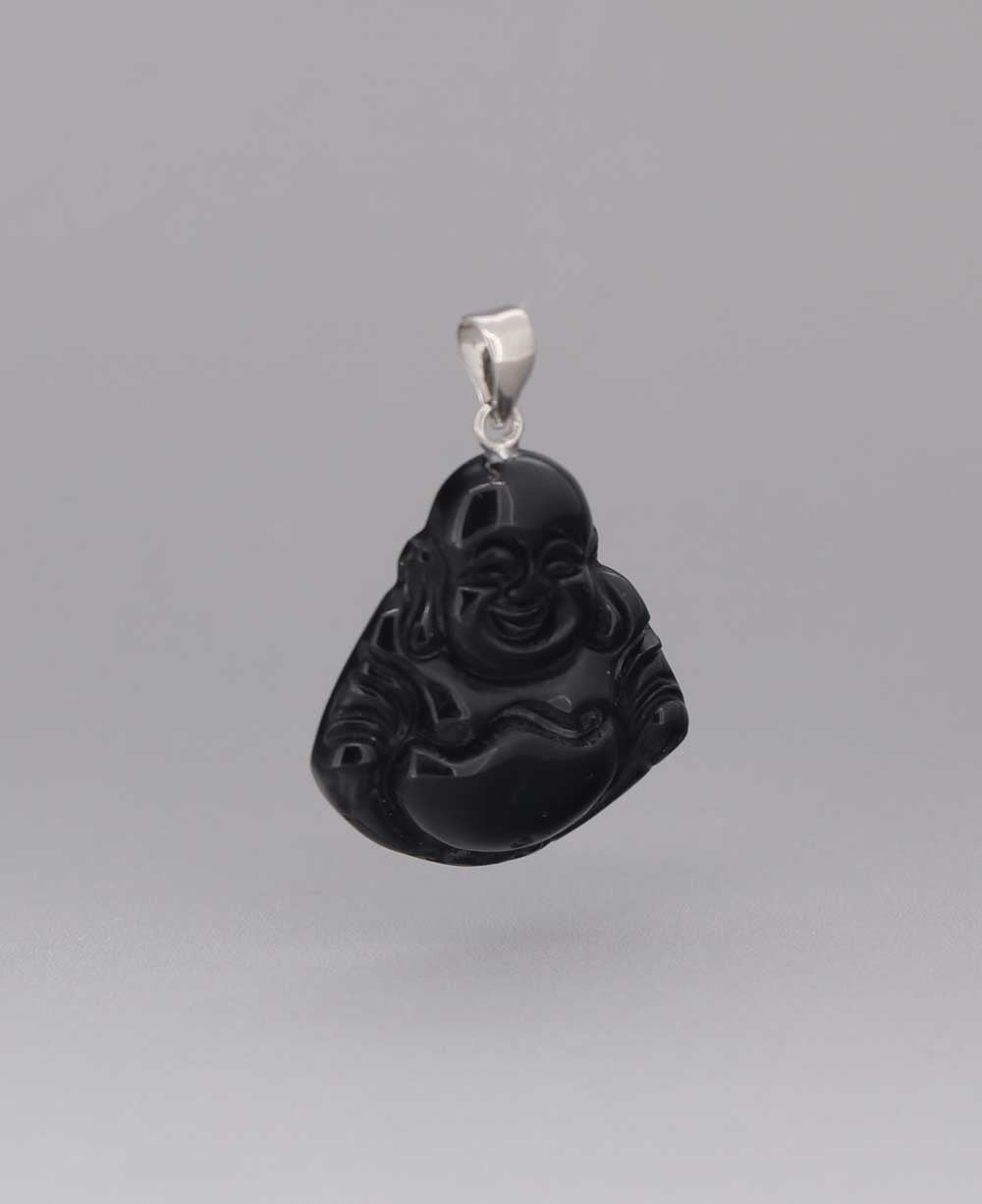 Black Onyxand Sterling Silver Happy Buddha Pendant - Charms & Pendants