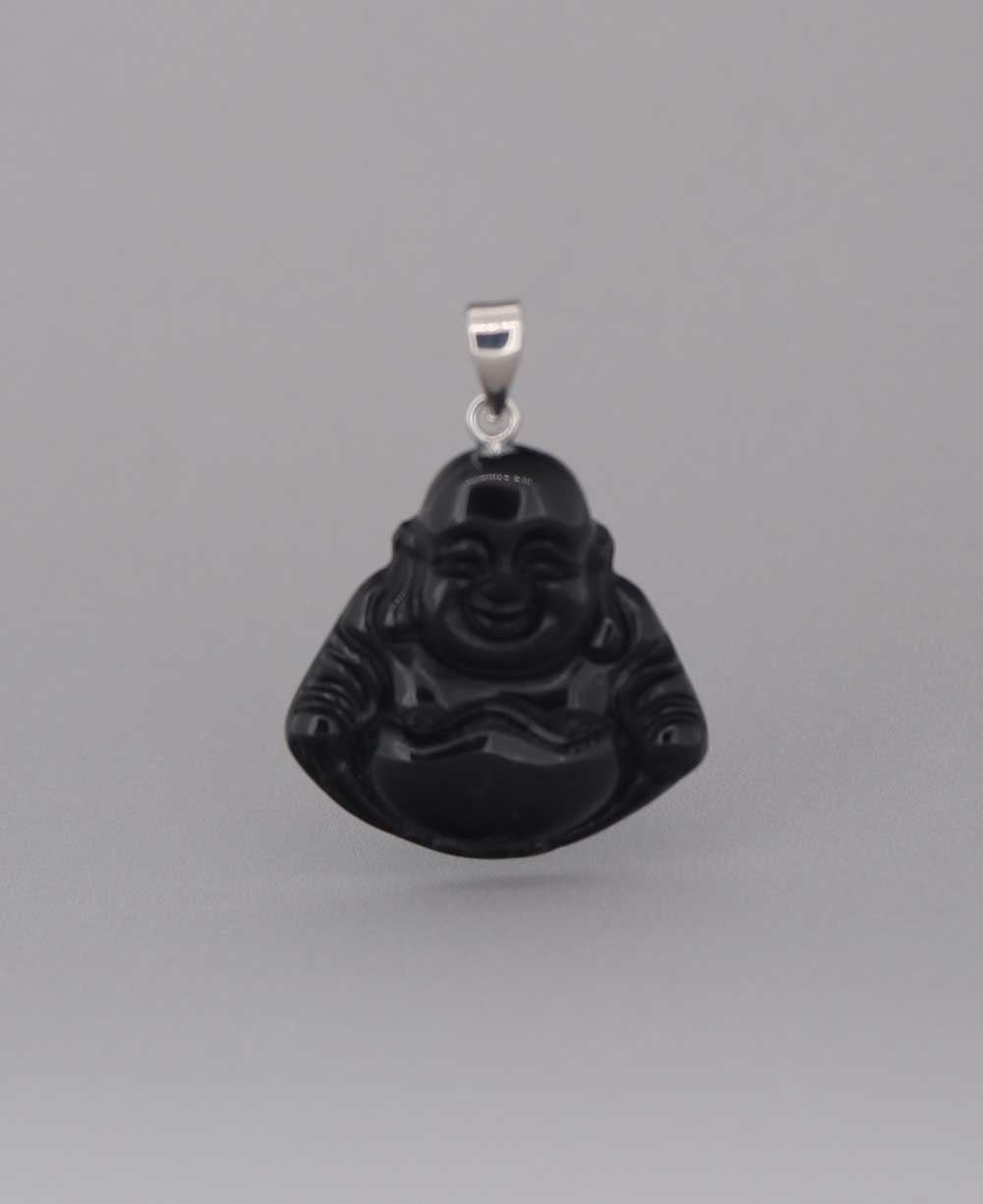 Black Onyxand Sterling Silver Happy Buddha Pendant - Charms & Pendants