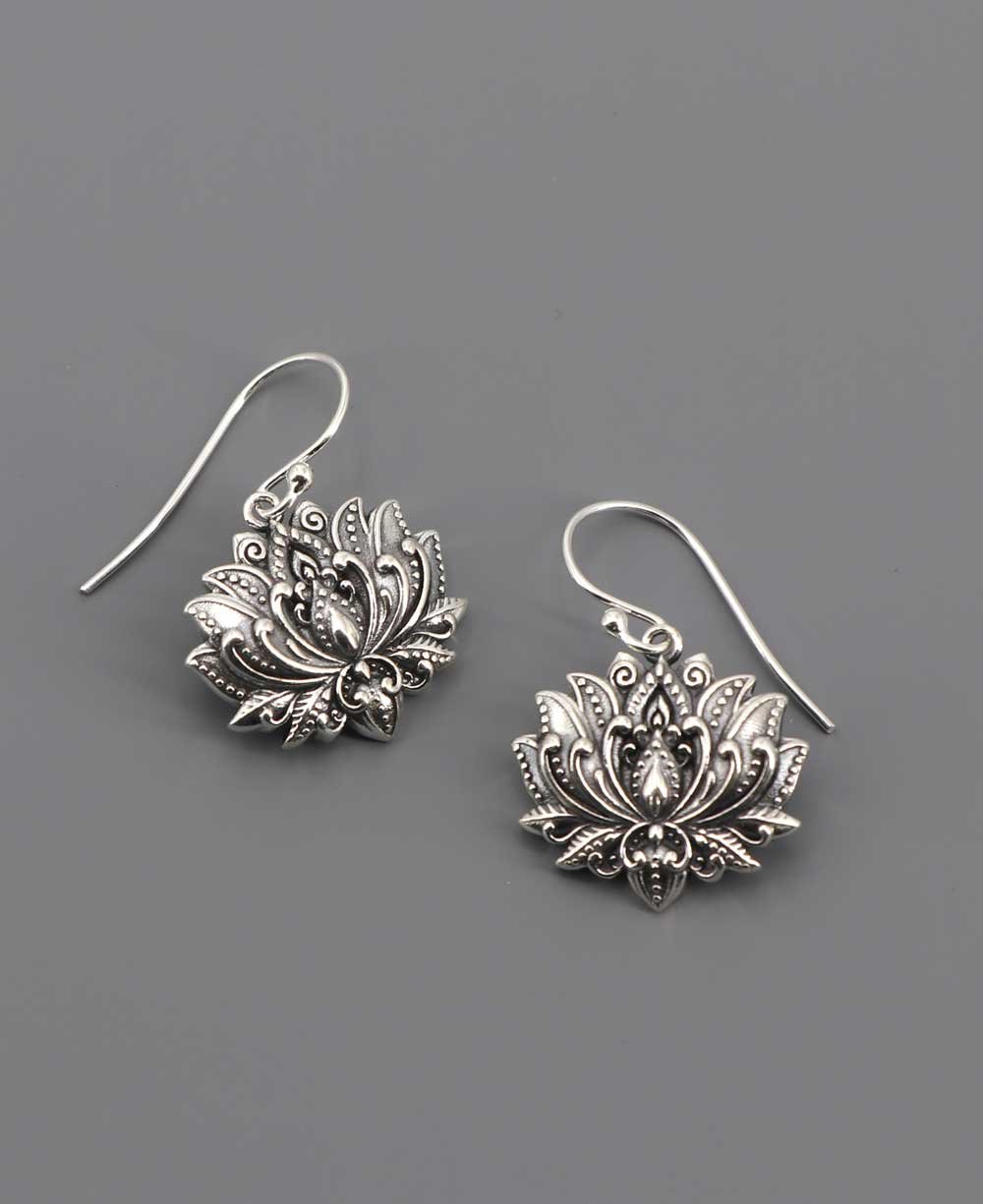 Blooming Sterling Silver Lotus Earrings - Earrings