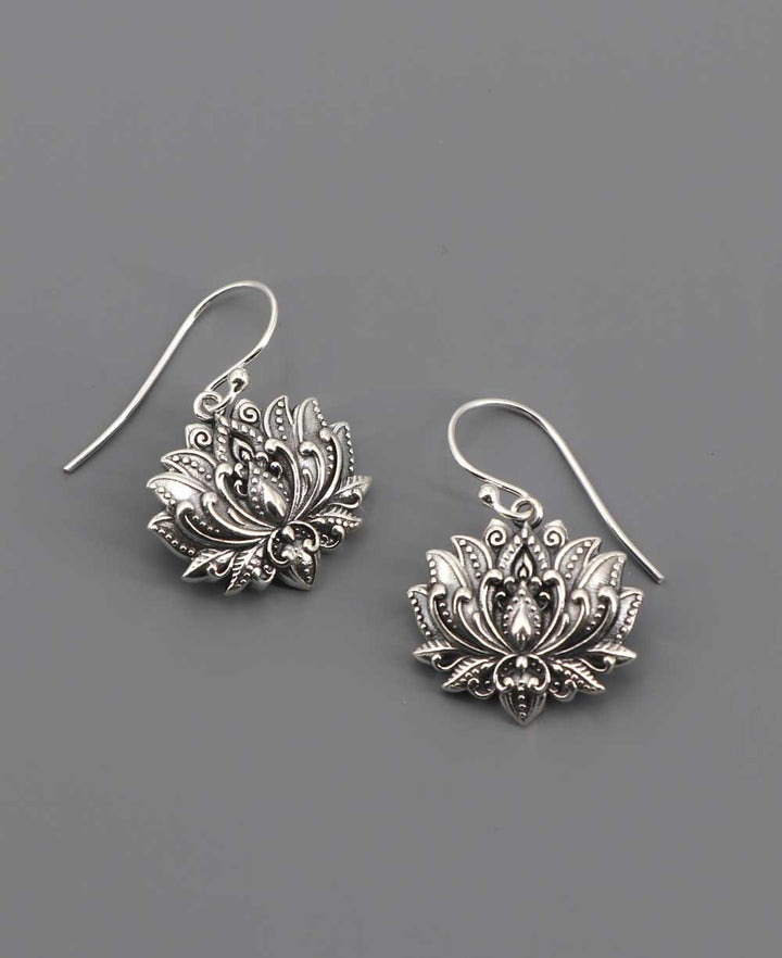 Blooming Sterling Silver Lotus Earrings - Earrings