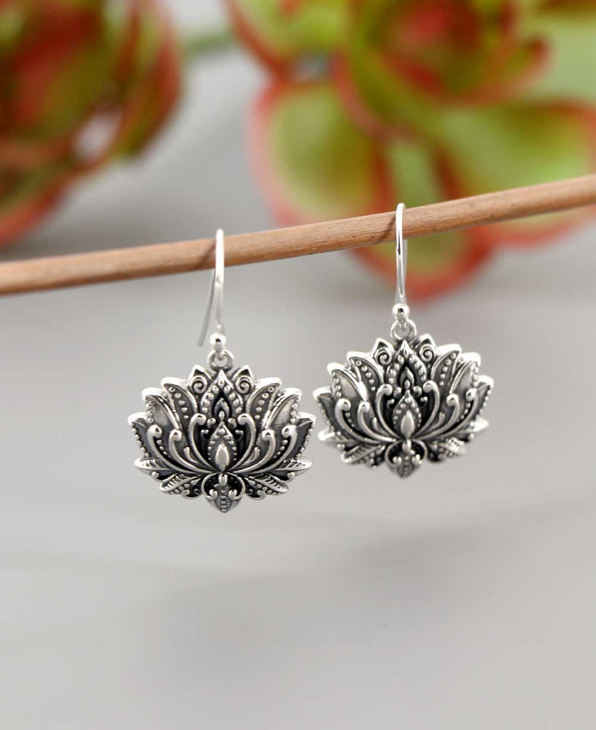 Lotus Flower Earrings, Yoga Jewelry, Buddhist Buddha Enlightenment, No Mud No Lotus, Sterling Silver Handmade selling