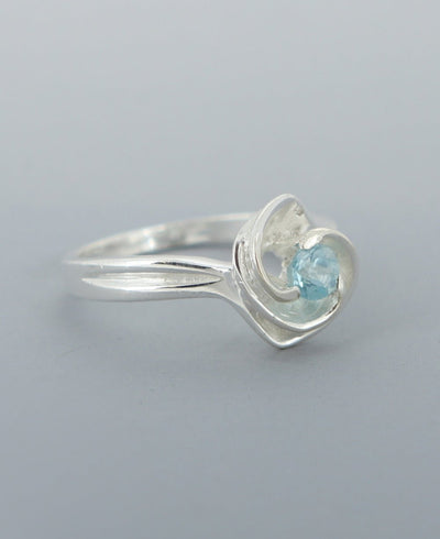 Blue Apatite and Sterling Silver Floral Ring - New Size 6