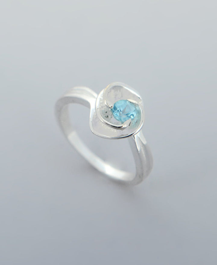 Blue Apatite and Sterling Silver Floral Ring - New Size 6