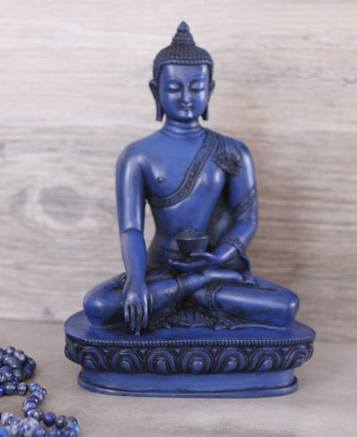 Blue Buddha Statue in Earth Touching Pose -