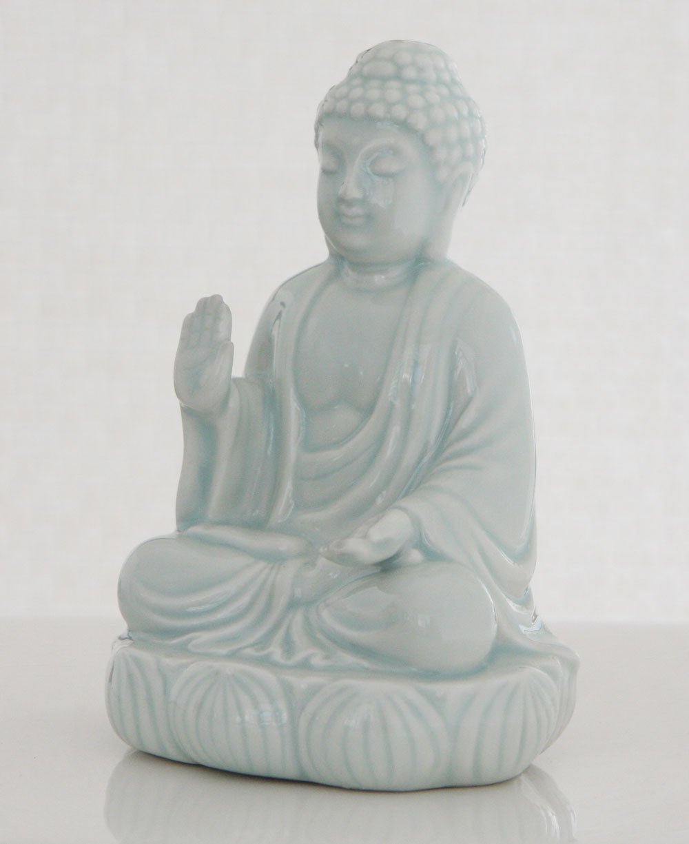 Blue Celadon Ceramic Meditating Buddha Statue - Sculptures & Statues