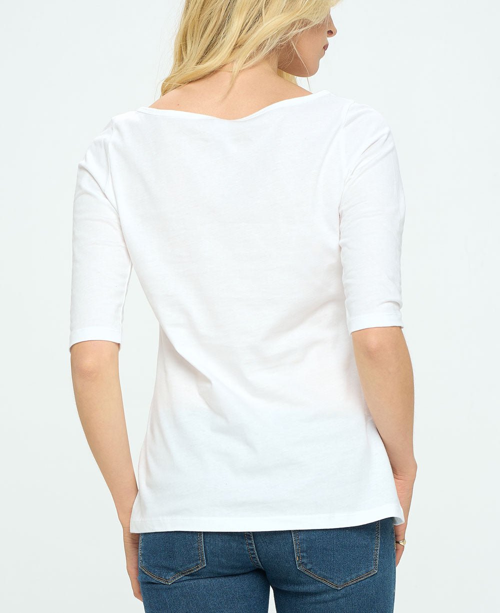 Bold Lotus Print Elbow Length Sleeve Cotton Tee - Shirts & Tops S