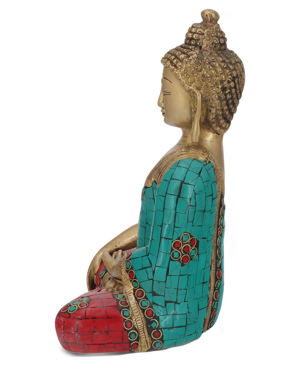 Brass Shakyamuni Buddha Statue with Colorful Detailing - Sculptures & Statues