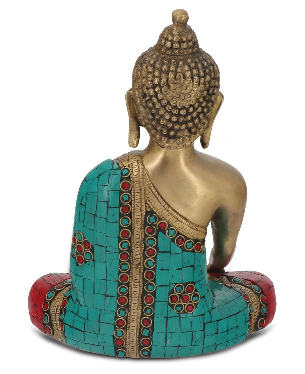 Brass Shakyamuni Buddha Statue with Colorful Detailing - Sculptures & Statues