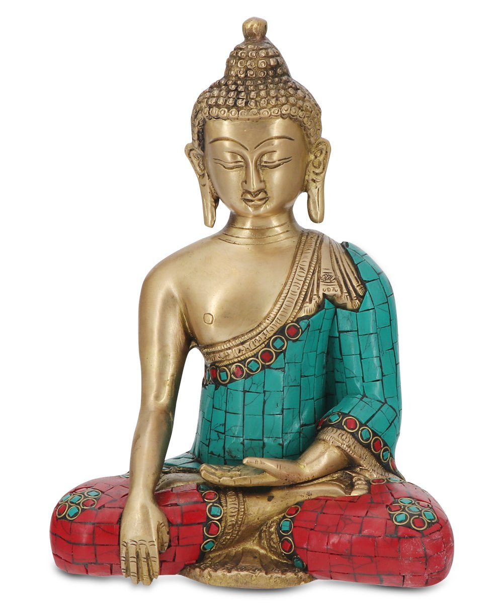 Brass Shakyamuni Buddha Statue with Colorful Detailing - Sculptures & Statues